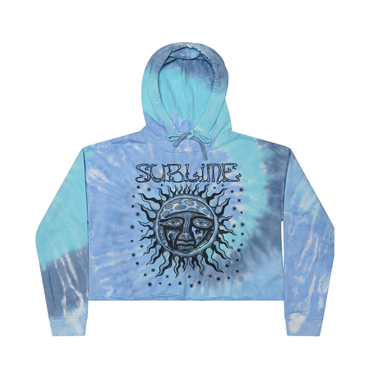 Woodcut Sun Tie Dye Cropped Hoodie